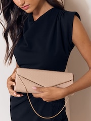 Lipsy Nude Weave Envelope Clutch Bag - Image 1 of 8