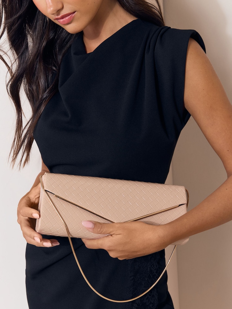 Lipsy Nude Weave Envelope Clutch Bag - Image 1 of 8 Lipsy Nude Weave Envelope Clutch Bag - Image 1 of 8
