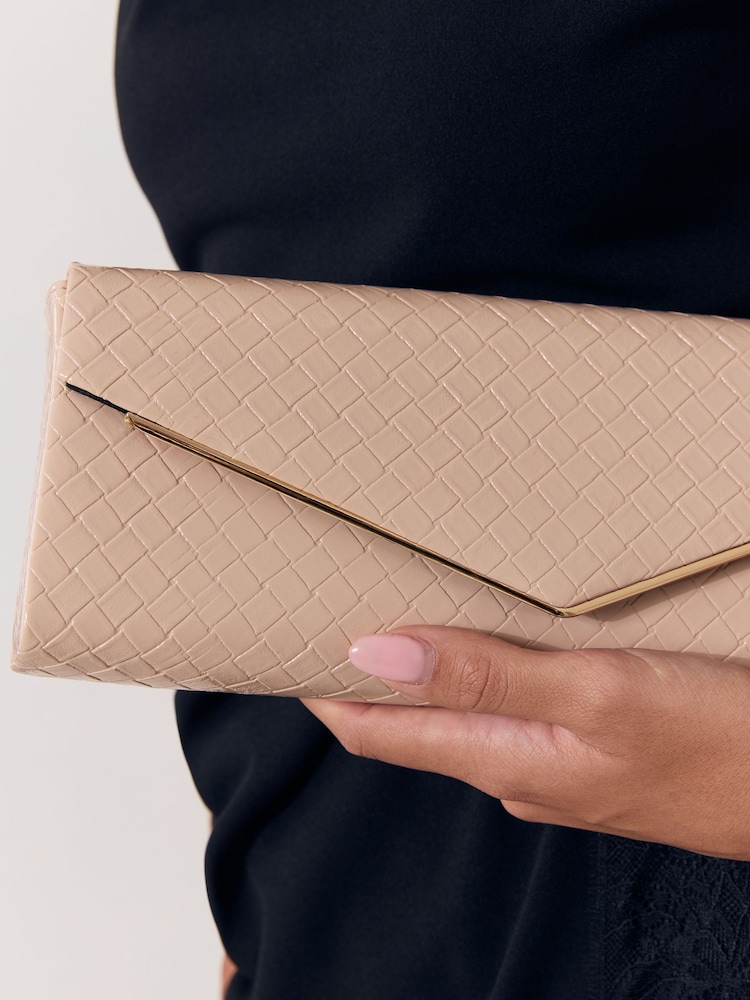Lipsy Nude Weave Envelope Clutch Bag - Image 2 of 8 Lipsy Nude Weave Envelope Clutch Bag - Image 2 of 8