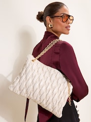 Lipsy Cream Padded Chain Slouchy Shoulder Bag - Image 1 of 8