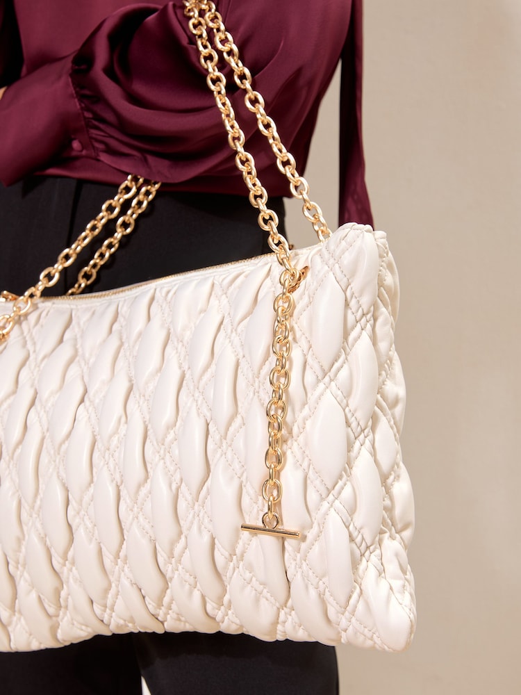 Lipsy Cream Padded Chain Slouchy Shoulder Bag - Image 2 of 8