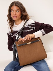 Lipsy Tan Brown Suedette Large Shoulder Tote Bag - Image 1 of 8