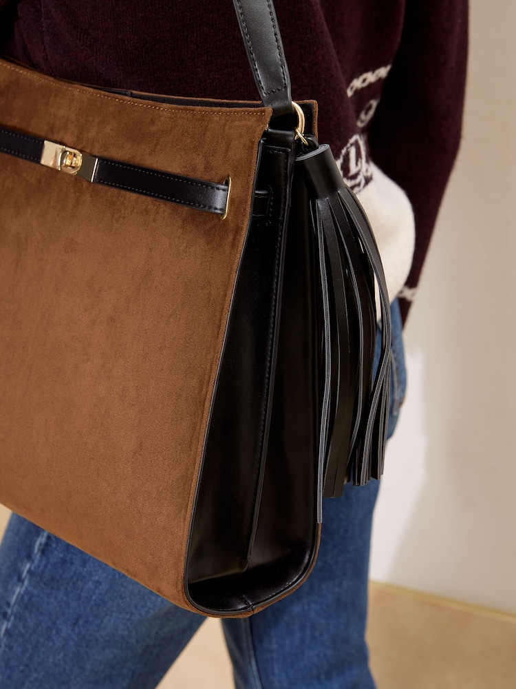Lipsy Tan Brown Suedette Large Shoulder Tote Bag - Image 2 of 8