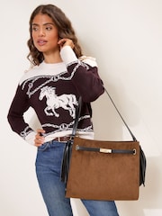 Lipsy Tan Brown Suedette Large Shoulder Tote Bag - Image 3 of 8