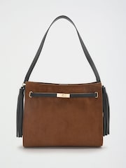 Lipsy Tan Brown Suedette Large Shoulder Tote Bag - Image 5 of 8
