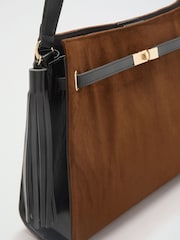 Lipsy Tan Brown Suedette Large Shoulder Tote Bag - Image 7 of 8