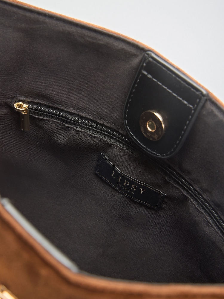 Lipsy Tan Brown Suedette Large Shoulder Tote Bag - Image 8 of 8