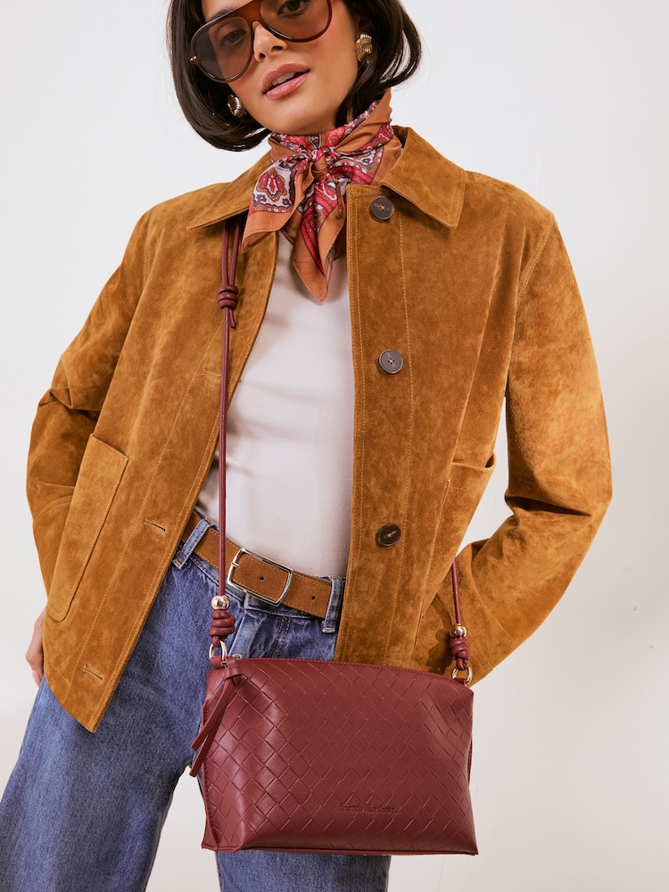 Friends Like These Burgundy Red Boxy Weave Crossbody Bag - Image 2 of 9 Friends Like These Burgundy Red Boxy Weave Crossbody Bag - Image 2 of 9