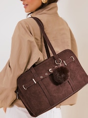 Friends Like These Chocolate Brown Suedette Shoulder Bowler Bag - Image 1 of 7