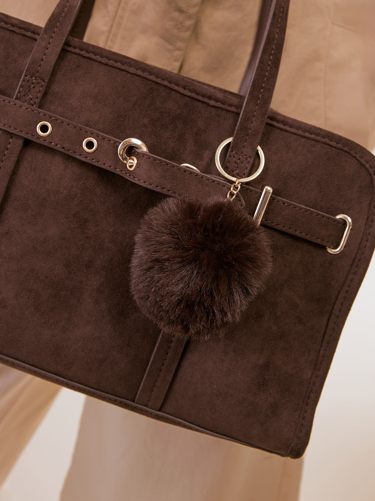 Friends Like These Chocolate Brown Suedette Shoulder Bowler Bag - Image 2 of 7 Friends Like These Chocolate Brown Suedette Shoulder Bowler Bag - Image 2 of 7