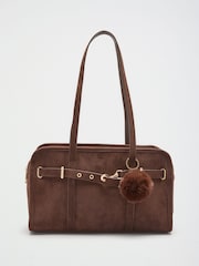 Friends Like These Chocolate Brown Suedette Shoulder Bowler Bag - Image 4 of 7