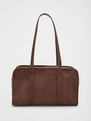 Friends Like These Chocolate Brown Suedette Shoulder Bowler Bag - Image 5 of 7