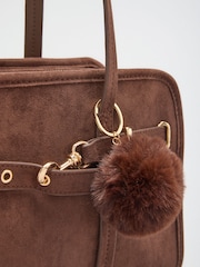 Friends Like These Chocolate Brown Suedette Shoulder Bowler Bag - Image 6 of 7