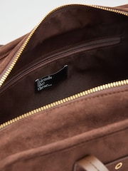 Friends Like These Chocolate Brown Suedette Shoulder Bowler Bag - Image 7 of 7