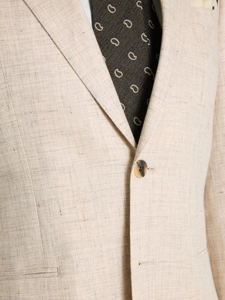 MOSS Neutral Slim Fit Delave Linen Suit Jacket - Image 6 of 6