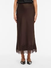 VILA Brown High Waist Ankle Lace Skirt - Image 1 of 3