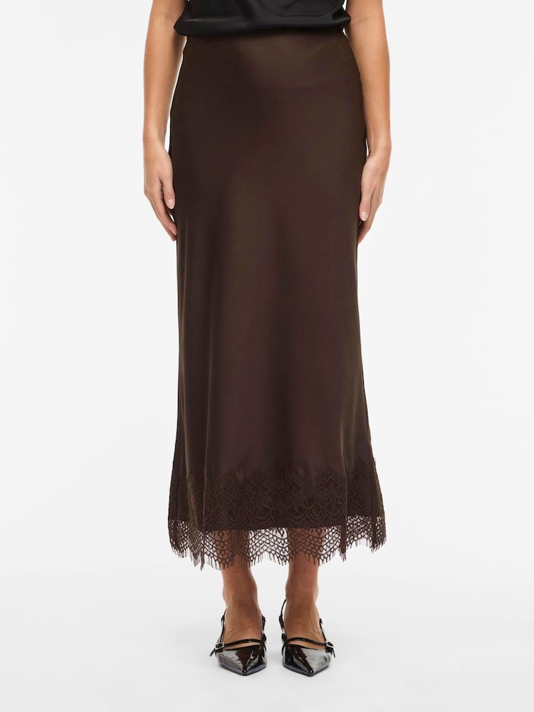VILA Brown High Waist Ankle Lace Skirt - Image 1 of 3