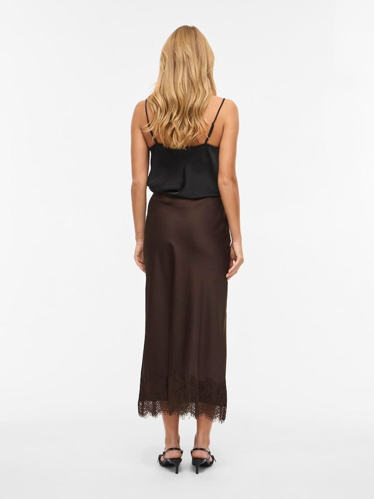VILA Brown High Waist Ankle Lace Skirt - Image 2 of 3