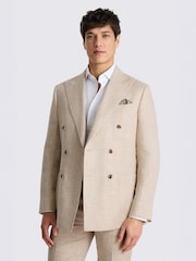 MOSS Neutral Tailored Fit Delave Linen Double Breasted Suit Jacket - Image 1 of 4