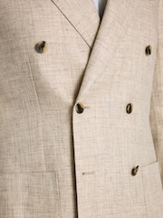 MOSS Neutral Tailored Fit Delave Linen Double Breasted Suit Jacket - Image 4 of 4