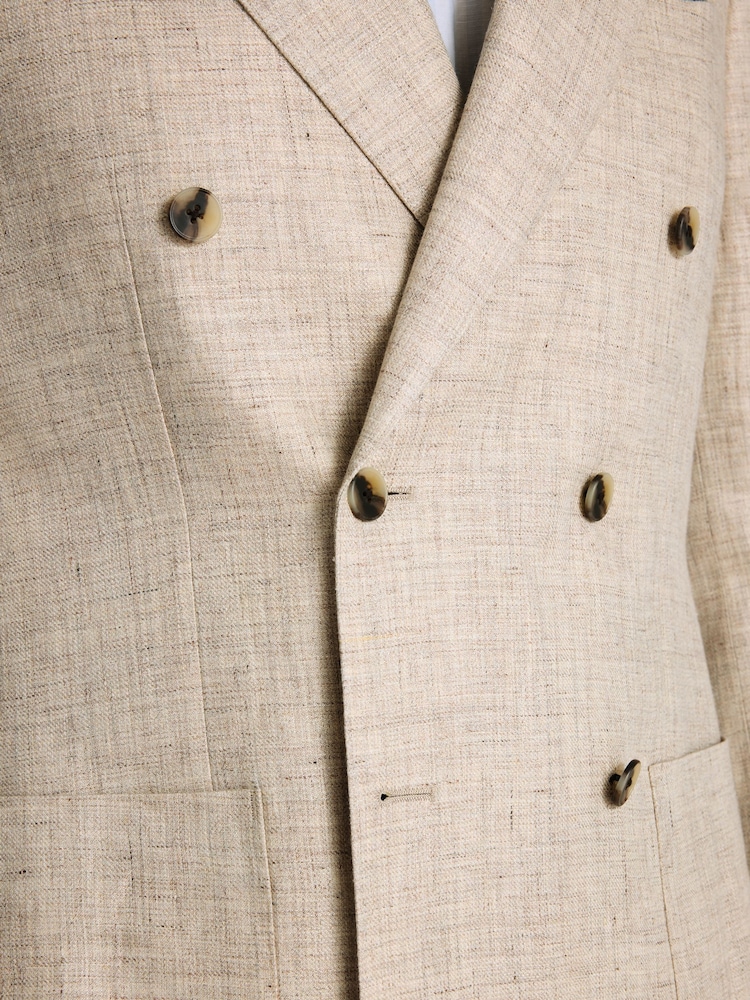 MOSS Neutral Tailored Fit Delave Linen Double Breasted Suit Jacket - Image 4 of 4