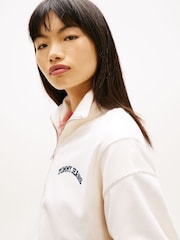 Tommy Jeans White Logo Embroidery Relaxed Quarter-Zip Sweatshirt - Image 4 of 5