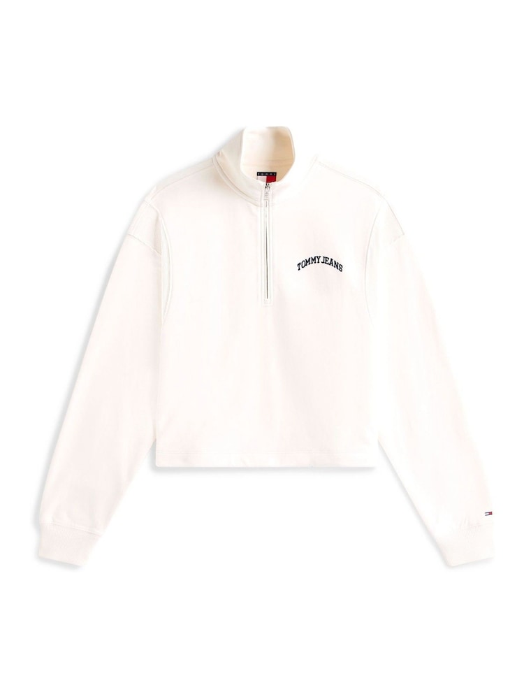 Tommy Jeans White Logo Embroidery Relaxed Quarter-Zip Sweatshirt - Image 5 of 5