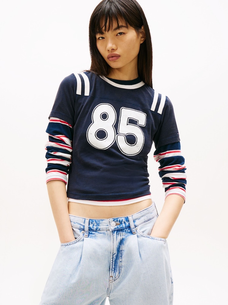 Tommy Jeans Blue Logo Peached Jersey Slim T-Shirt - Image 1 of 5