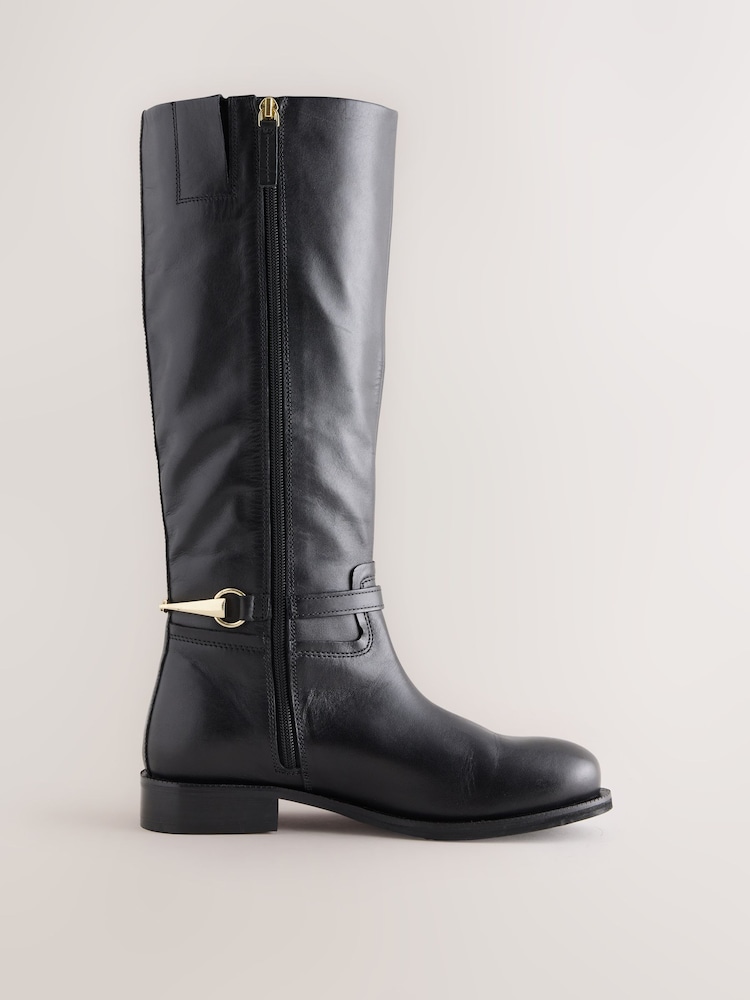 Black Narrow Leg Forever Comfort® Knee High Leather Boots - Image 1 of 4