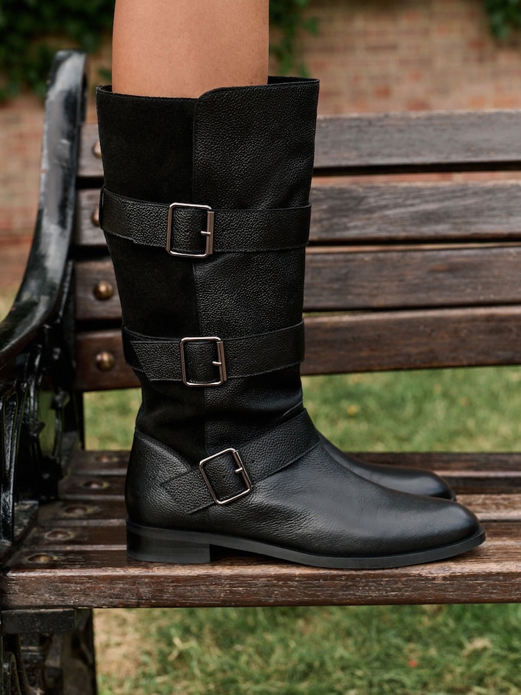 Black Standard fit Forever Comfort® Pirate Knee High Pull On Leather Boots - Image 1 of 4 Black Standard fit Forever Comfort® Pirate Knee High Pull On Leather Boots - Image 1 of 4