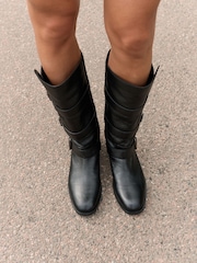 Black Standard fit Forever Comfort® Pirate Knee High Pull On Leather Boots - Image 2 of 4