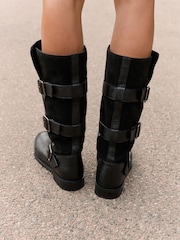 Black Standard fit Forever Comfort® Pirate Knee High Pull On Leather Boots - Image 3 of 4