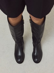Black Standard/Wide Fit Forever Comfort® Snaffle Rider Knee High Leather Boots - Image 2 of 4