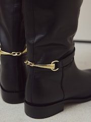 Black Standard/Wide Fit Forever Comfort® Snaffle Rider Knee High Leather Boots - Image 4 of 4