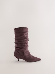 Chocolate Brown Standard fit Forever Comfort® Slouch Pointed Toe Kitten Heel Boots - Image 1 of 5