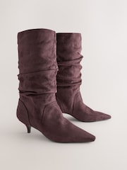 Chocolate Brown Standard fit Forever Comfort® Slouch Pointed Toe Kitten Heel Boots - Image 2 of 5