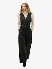 Superdry Black Mid Rise Pinstripe Trousers - Image 1 of 8