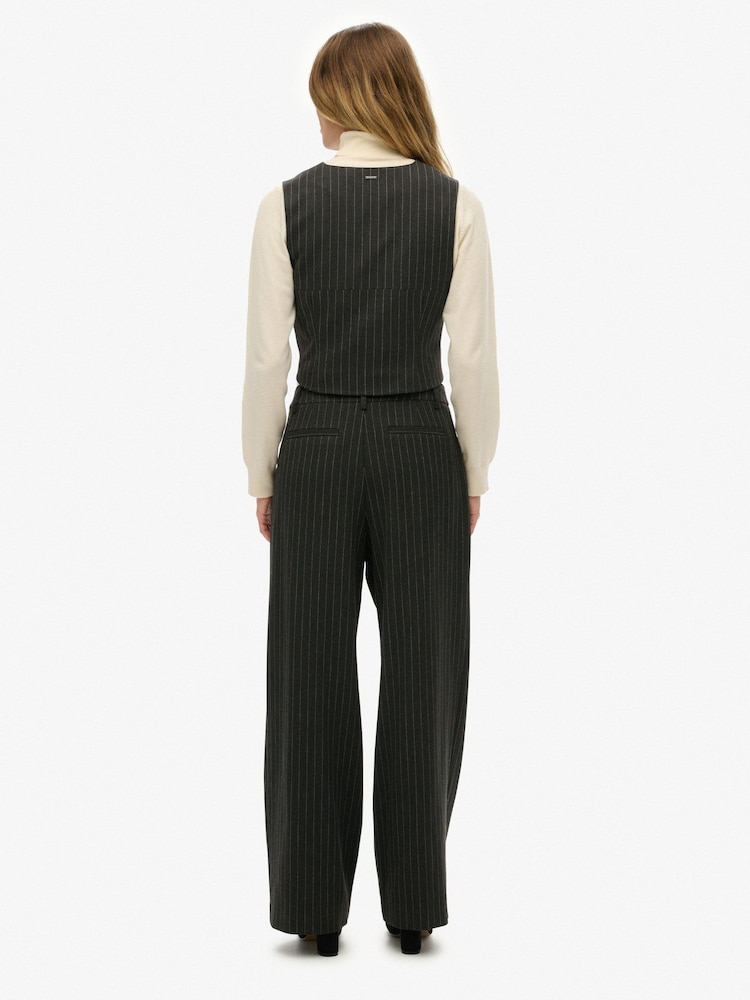 Superdry Black Mid Rise Pinstripe Trousers - Image 2 of 8