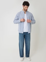 Threadbare Blue Stripe Linen Long Sleeve Shirt - Image 4 of 6