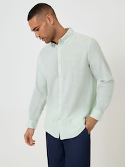 Threadbare Green Long Sleeve Linen Blend Shirt - Image 1 of 5