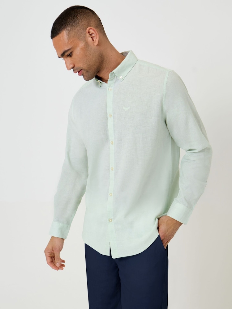 Threadbare Green Long Sleeve Linen Blend Shirt - Image 1 of 5
