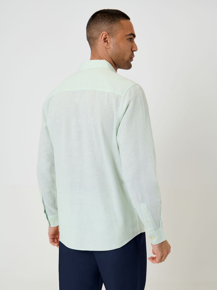 Threadbare Green Long Sleeve Linen Blend Shirt - Image 2 of 5