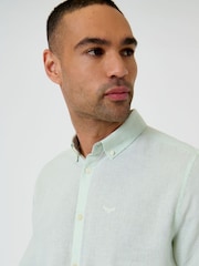 Threadbare Green Long Sleeve Linen Blend Shirt - Image 4 of 5