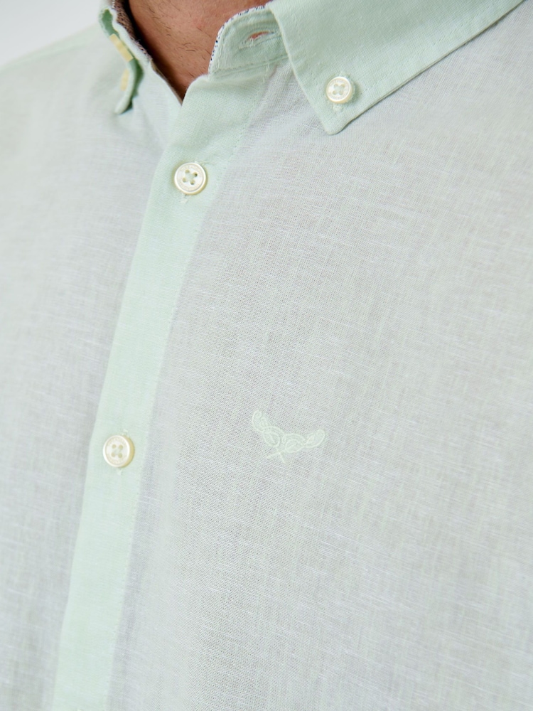 Threadbare Green Long Sleeve Linen Blend Shirt - Image 5 of 5
