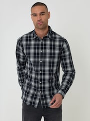 Threadbare Black Check Cotton Long Sleeve Shirt - Image 1 of 4