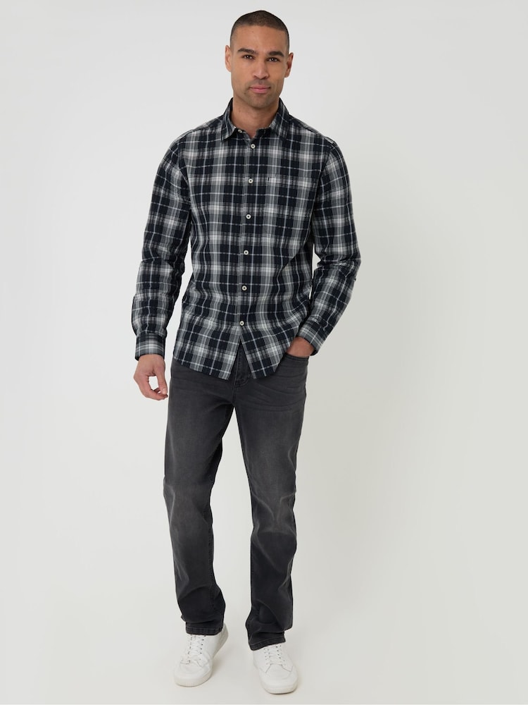 Threadbare Black Check Cotton Long Sleeve Shirt - Image 4 of 4 Threadbare Black Check Cotton Long Sleeve Shirt - Image 4 of 4