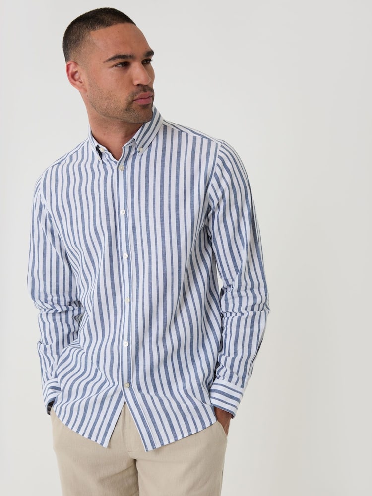 Threadbare Light Blue Stripe Linen Long Sleeve Shirt - Image 1 of 4
