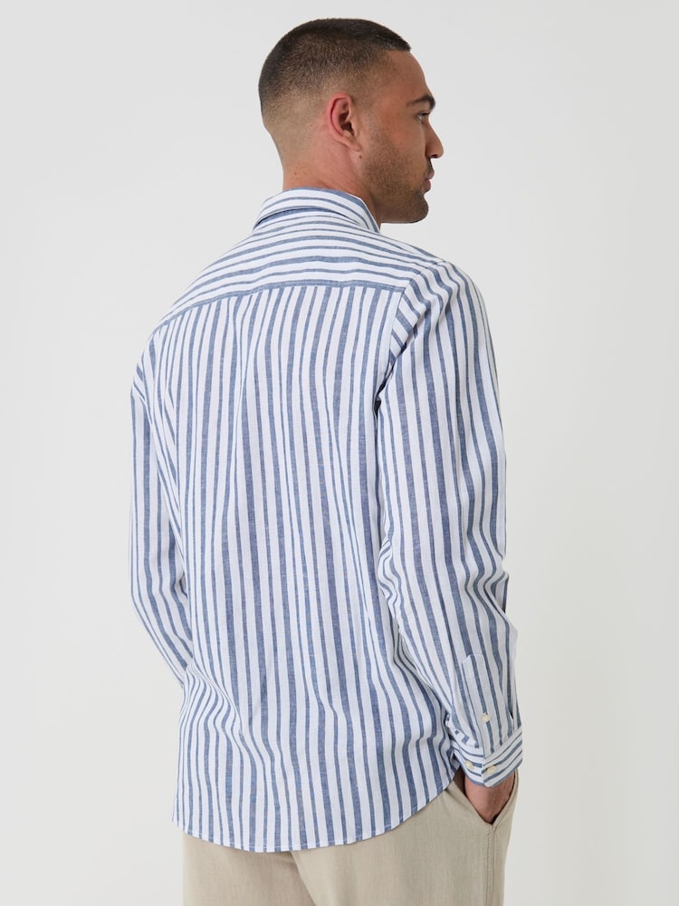 Threadbare Light Blue Stripe Linen Long Sleeve Shirt - Image 2 of 4