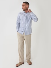Threadbare Light Blue Stripe Linen Long Sleeve Shirt - Image 3 of 4