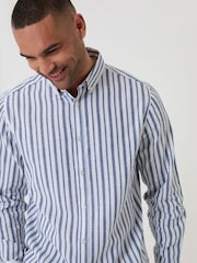 Threadbare Light Blue Stripe Linen Long Sleeve Shirt - Image 4 of 4